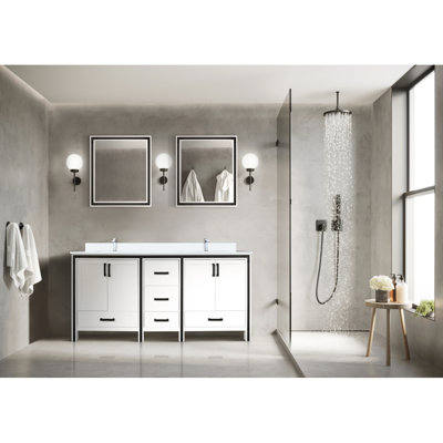 White Double Bath Vanity 72 In. W X 22 In. D, White Quartz Top, Faucet Set And 30 In. Mirrors