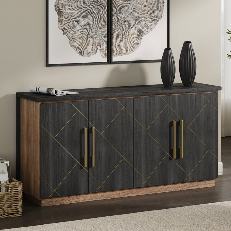 Buffet 64,6 "avec rangement et portes décoratives (noir espresso)
