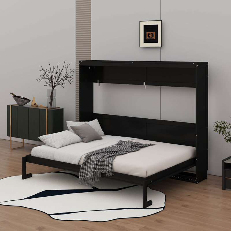 Lit escamotable avec motif imprimé tendance, éclairage DEL sous le lit et prise USB intégrée, lit mural peu encombrant, Queen