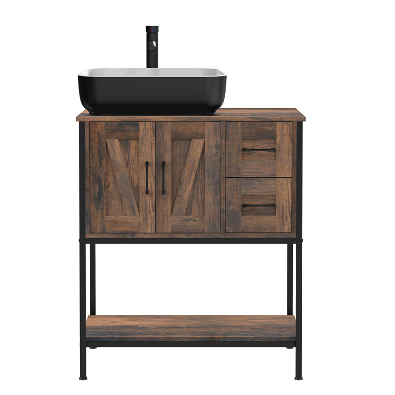 Meuble-lavabo simple 30 po avec lavabo sur pied Farmhouse, Noir / blanc
