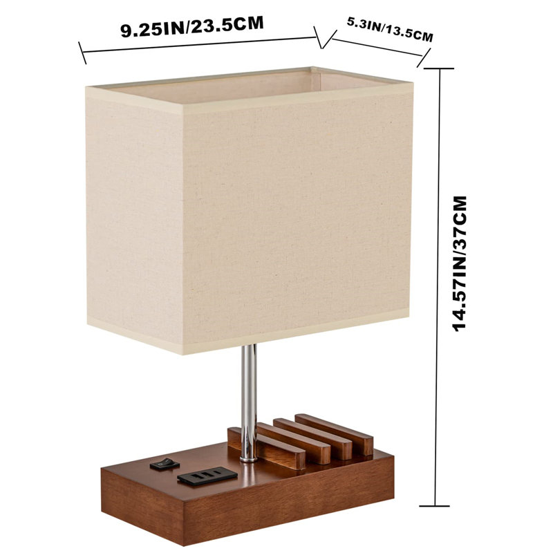 Chaithra Solid Wood USB Desk Lamp, Brown