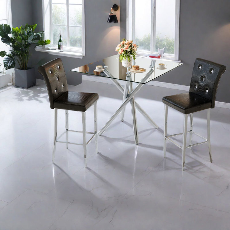 Ensemble de bar de patio moderne, conception en métal de verre, peu encombrant pour le bar de cuisine à domicile