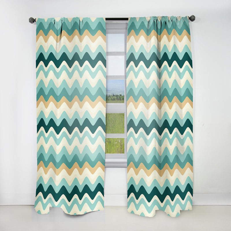 Green Serene Seashore Chevron Waves - Rideau à chevrons - Rideau à chevrons obscurcissant - 1 panneaux, L 52 po x L 84 po