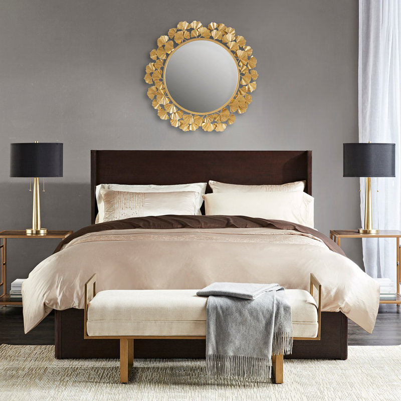 Gingko Leaf Round Wall Mirror 30.5"