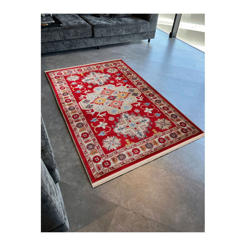  Tapis décoratif rétro à motif traditionnel beige, Sous-tapis rectangulaire de 3 pi 3 po x 4 pi 11 po
