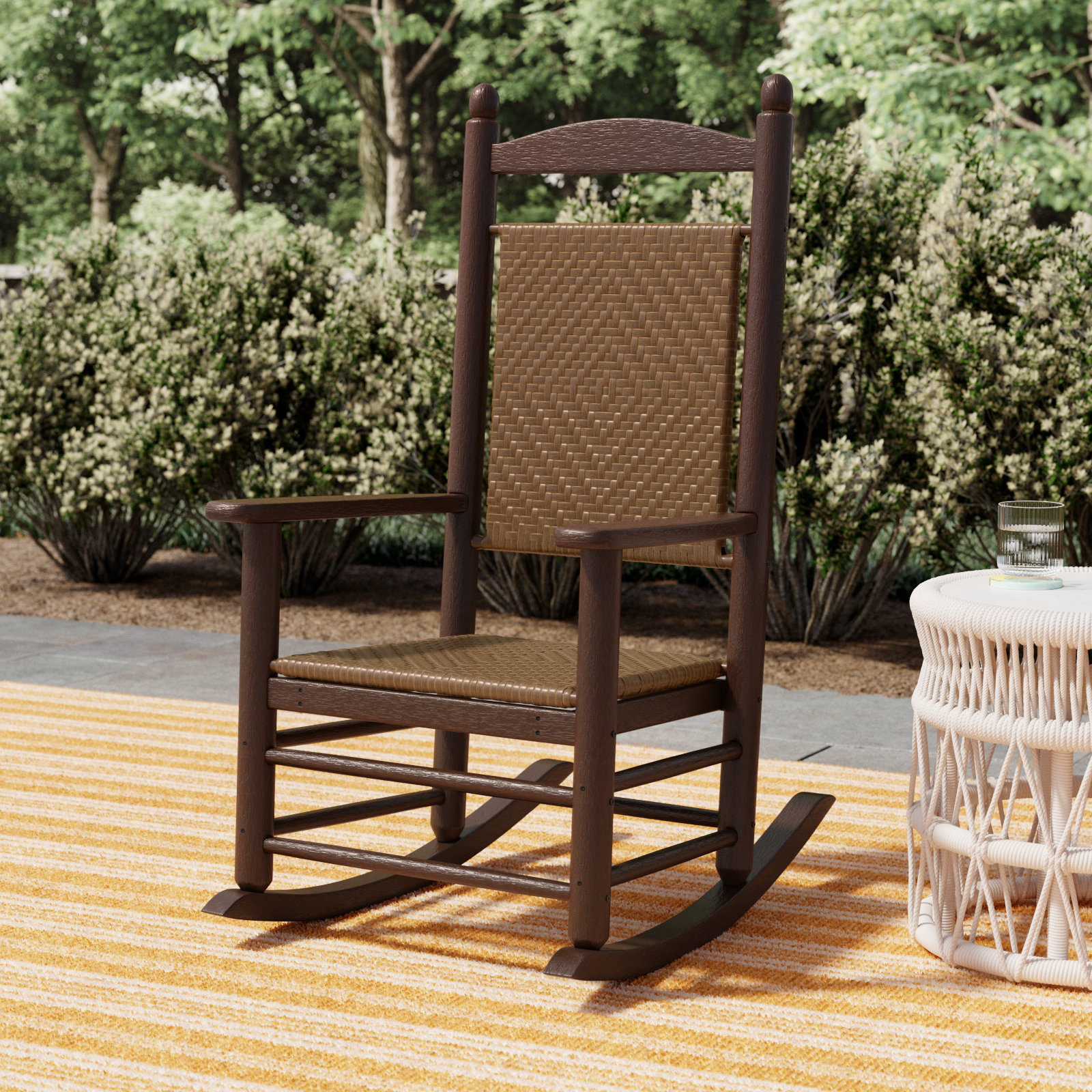 POLYWOOD® Rocker Woven Patio Rocking Chair, Mahogany
