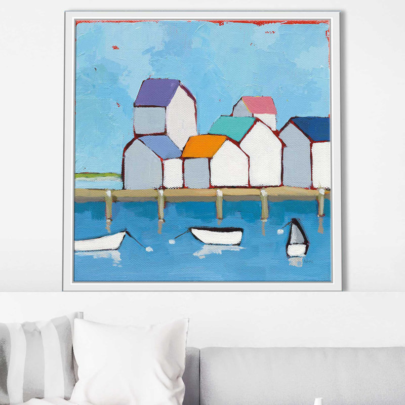 Le quai - reproduction d'art sur plastique / acrylique, H 21,5 po x l 21,5 po x P 2 po, Cadre flottant blanc