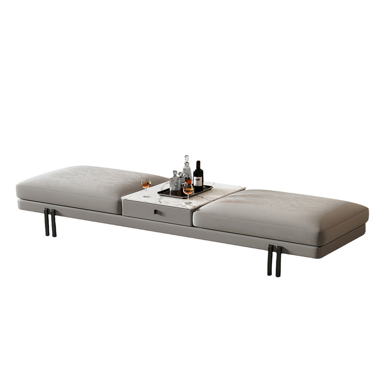 Banc de rangement rembourré Leathaire Modern Minimalist, H 17,71 po x l 78,74 po x P 17,71 po, Gris