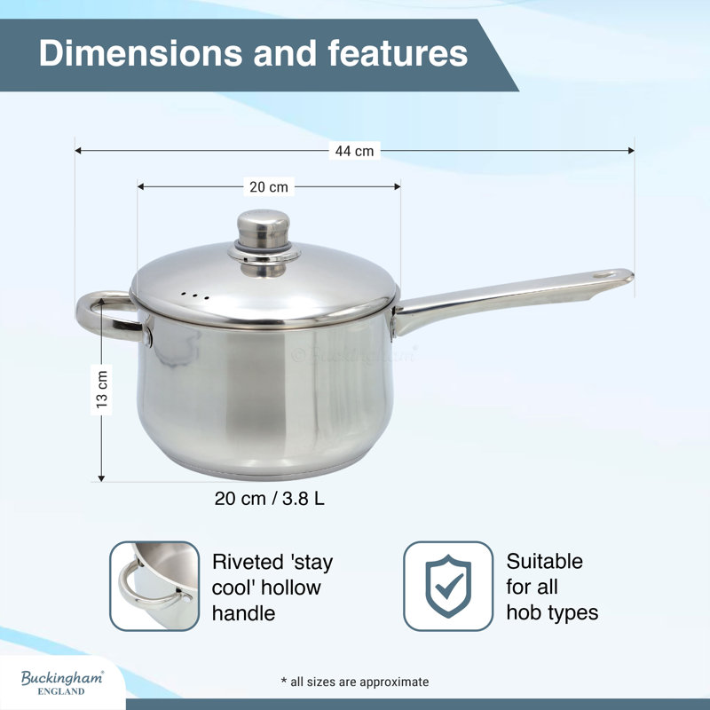 Buckingham Stainless Steel Saucepan Deep Induction 20 cm 3.8 Litres
