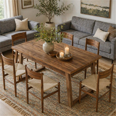 Rectangular Dining Table With Drawer & Solid Wood Legs (Just 1Pcs Dining Table)