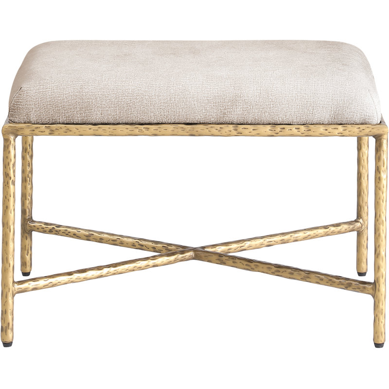 Banc en tissu Iyania Chenille, Tissu chenille beige, Doré