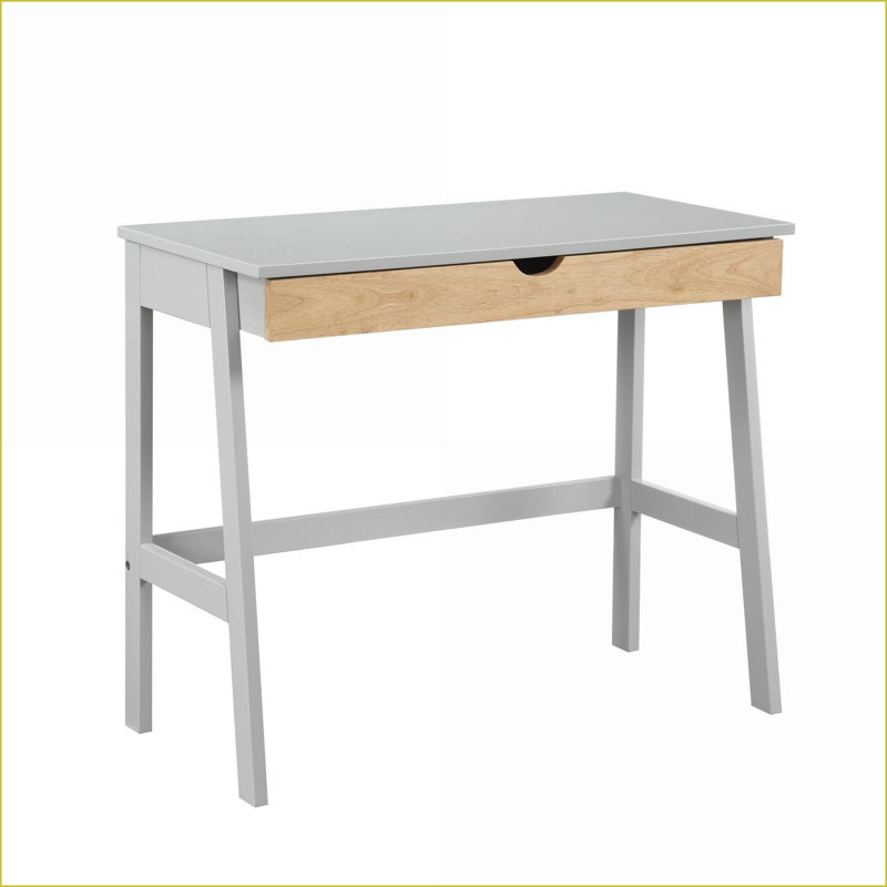 Bureaux | Bureau à domicile avec grand tiroir Hilton, gris / naturel | Bois massif | Assemblage facile, Gris