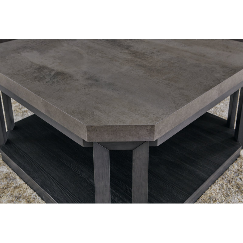 Modern Black and Gray Square Table Set with Shelves and Casters