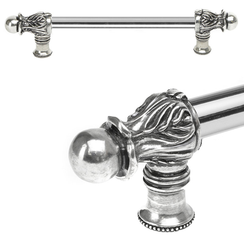 Acanthe avec 1/2 barre ronde lisse à longue poignée de style roman, Argent argent, 9"