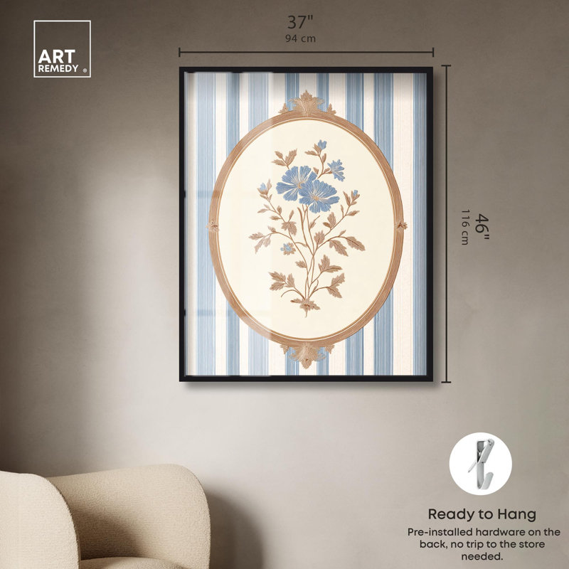 «Blue Bloom», reproduction d'art ovale par Art Remedy, H 46 po x l 37 po, Noir