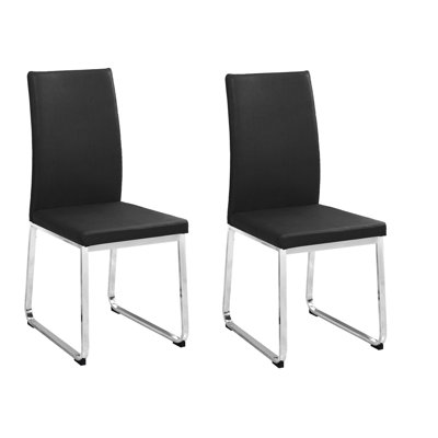 Sherry Dining Chair Set Of 2, Faux Leather, Modern Sled Legs, Metal