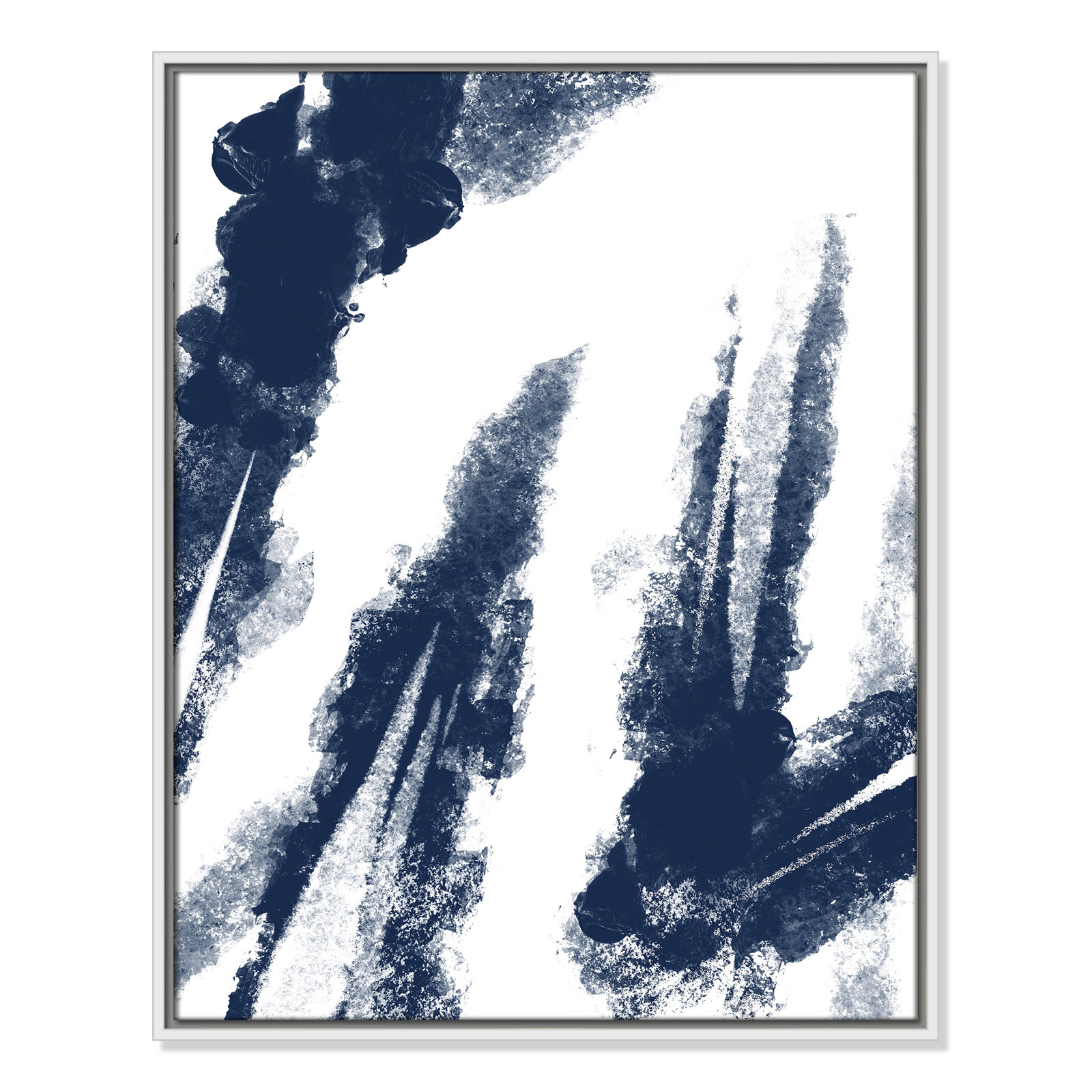 Ferne "Navy Striking Seams 2" Print, 29.5" H x 23.5" W x 2" D, White Framed Canvas