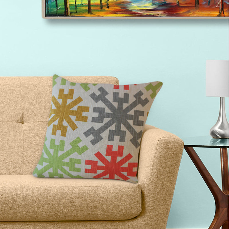 Coussin en coton Obert, 18 po x 18 po, Jaune / Vert / Blanc, Coussin décoratif