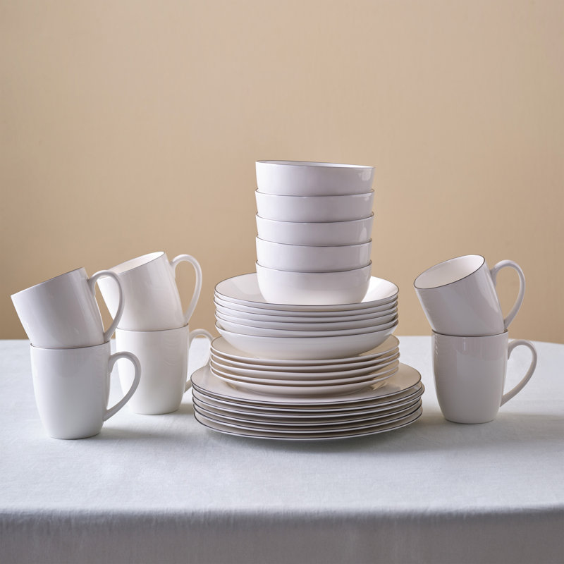 Karaca Lea 30-Piece New Generation Bone China Dinner Set for 6 People, White Black