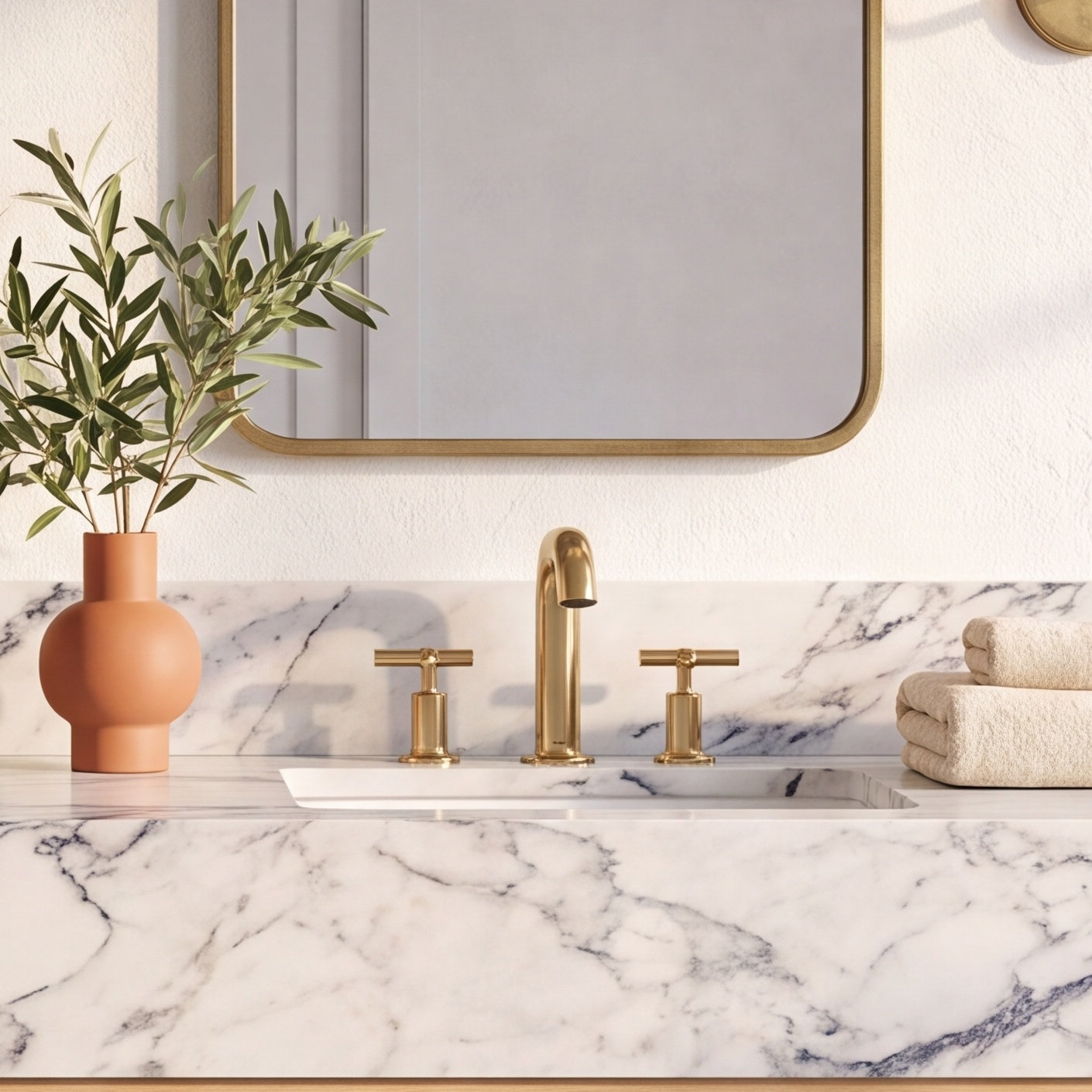 Purist Widespread Faucet with Low Cross Handles, Vibrant French Gold