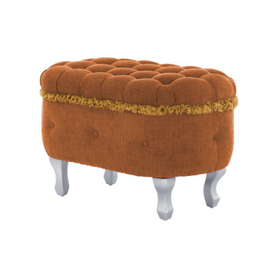Bancs de rangement de 29,5 po, banc de bout de lit avec capitonnage à boutons, repose-pieds de rangement rembourré en tissu, banc de fenêtre avec frange, banc de rangement pour chaussures, banc de pied de lit pour la chambre à coucher, vestibule, vestiaire, orange