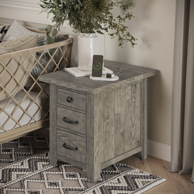 Braden Solid Wood Top 3 - Drawer End Table and Built-In Outlets