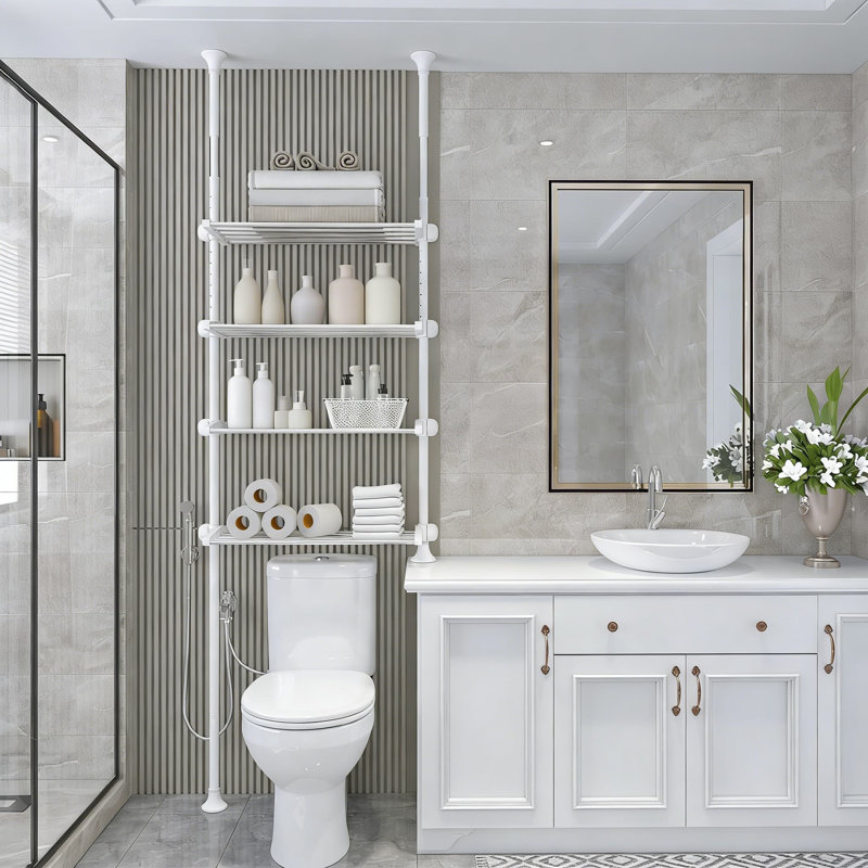 Organisateur de rangement réglable au-dessus de la toilette, armoire de salle de bain à 4 niveaux pour les petites pièces, fabrication robuste en acier inoxydable
