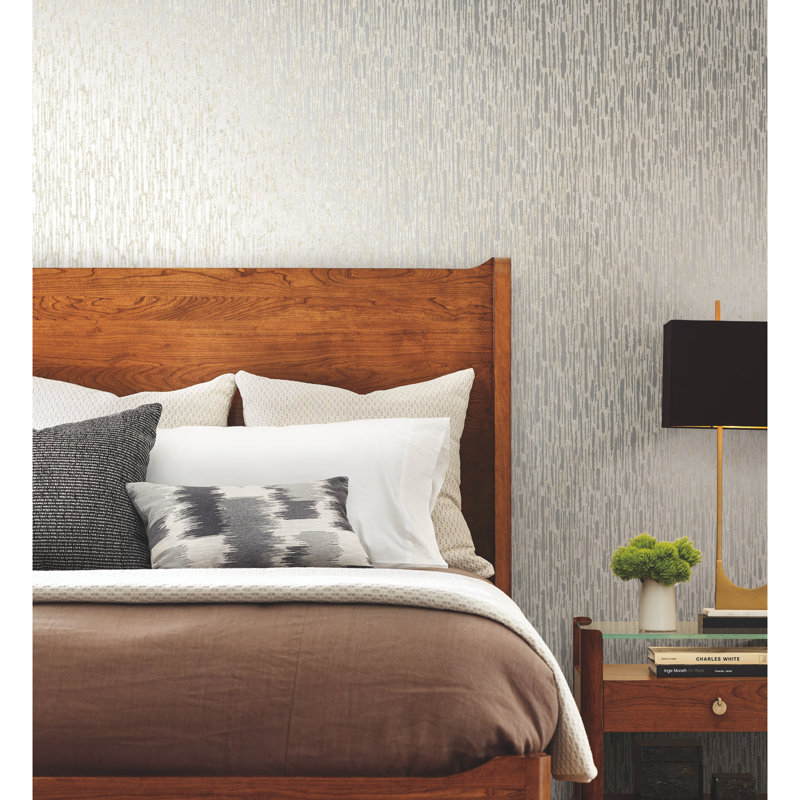 Abstract Metallic Wallpaper Roll, Cream/Silver