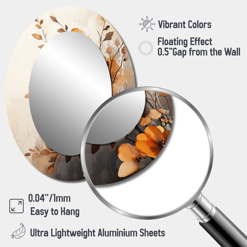 Miroir mural ovale orange et gris, 40 po x 30 po