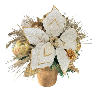 White Gold Poinsettia Arrangement Centerpiece