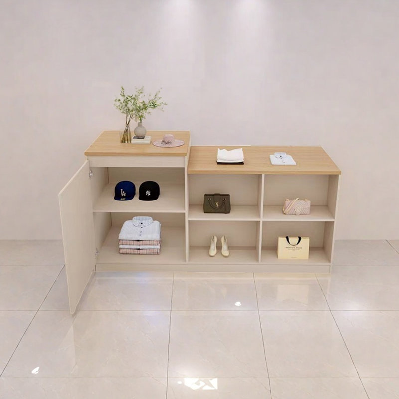 Vitrine moderne et simple, Blanc crème / naturel, H 35,43 po x l 59,05 po x P 23,62 po