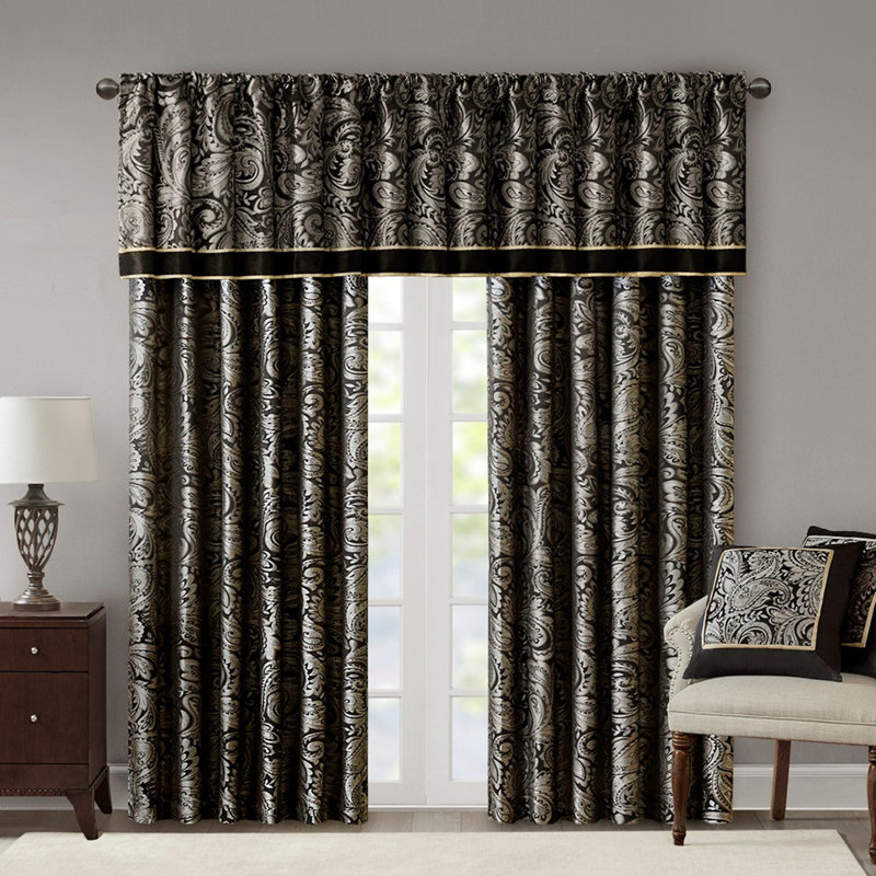 Jacquard Curtain Panel Pair(2 Pcs Window Panels), 50" W x 84" L, Black
