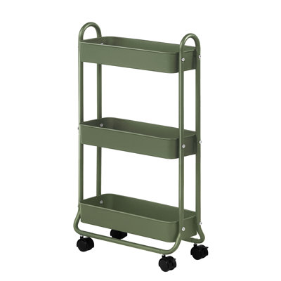 Sunnypoint Slim Rolling Storage Cart, 3 Tier Bathroom Storage Organizer Bathroom, Laundry Utility Cart In Army