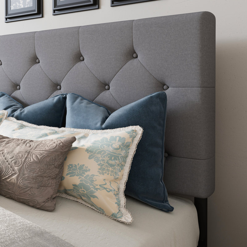 Lit plateforme avec rangement Silvester, Double, Polyester à capitonnage à losanges gris argenté