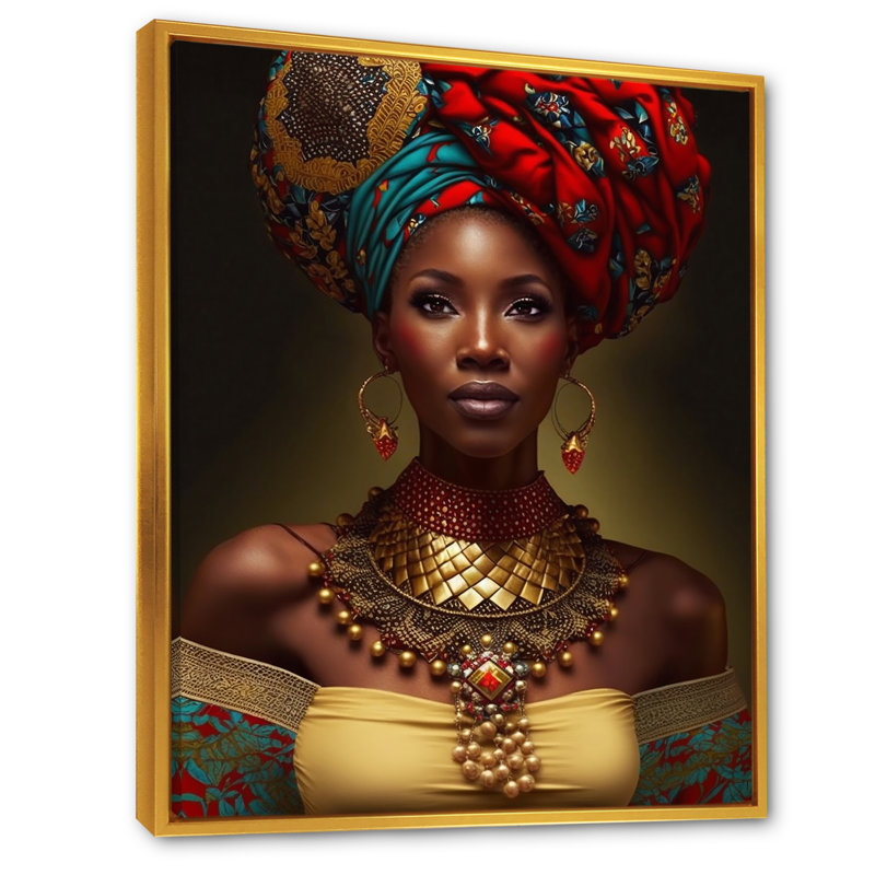 Cracraft «African Queen» avec collier doré traditionnel sur toile, H 32 po x l 16 po x P 1 po, Cadre flottant doré