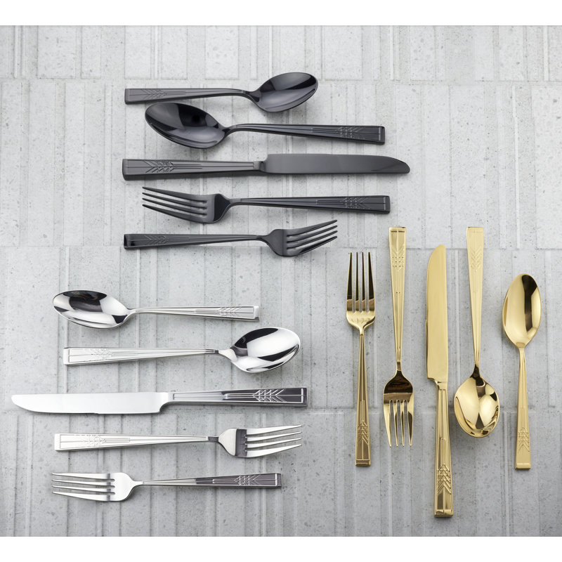 Frank Lloyd Wright Tree Of Life 20 Piece Flatware Set, Service For 4, Black