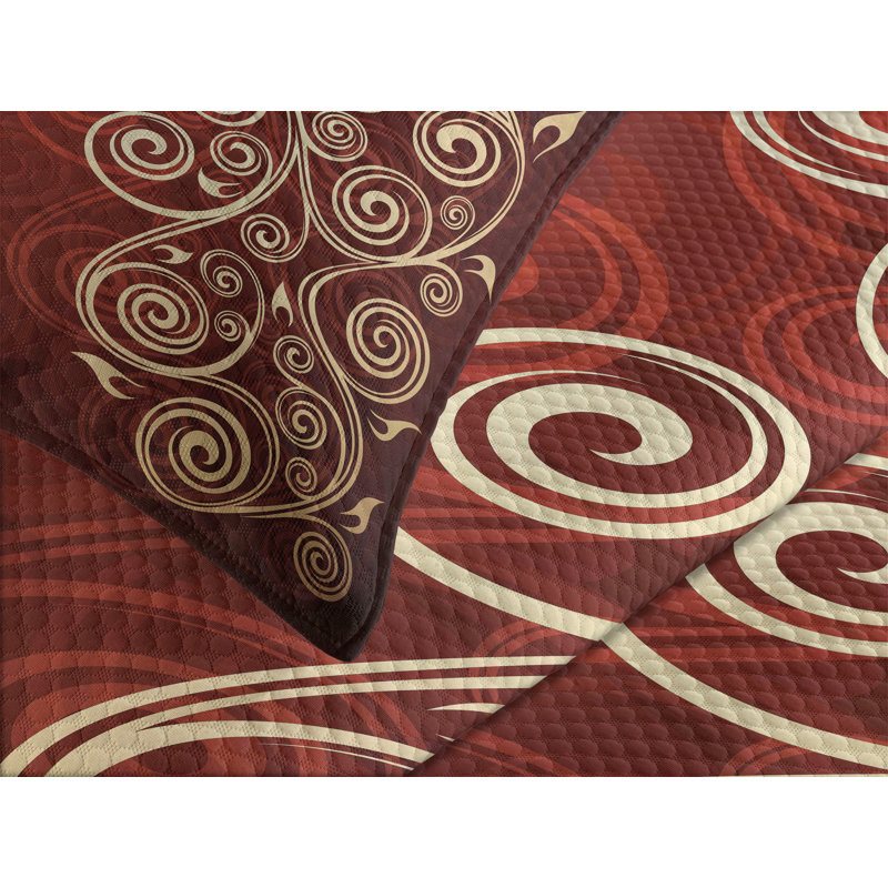 Queen Size Burgundy and Cream Quilted Bedspread Set