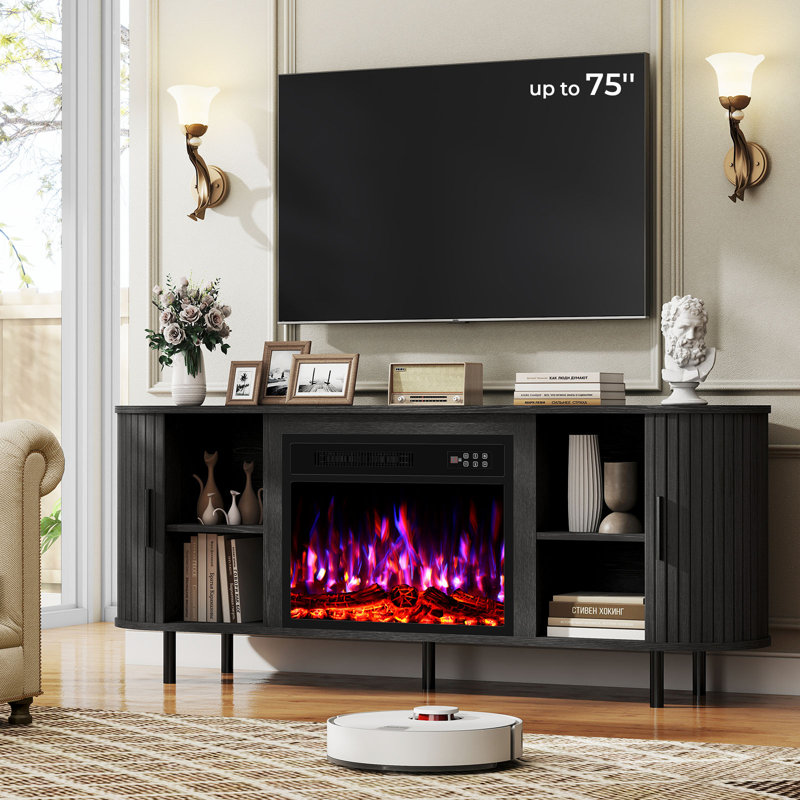 TV Stand Fireplace, 68.7cm H x 165.1cm W x 40cm D, Black