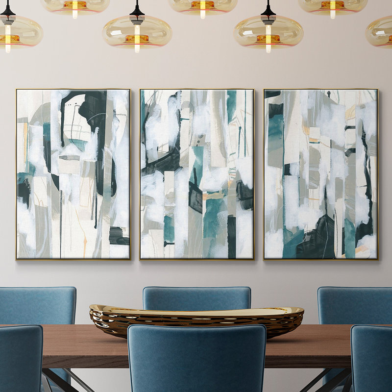 Sea Cavern Strata I, reproduction d'art encadrée sur toile 3 pièces, Or, H 48 po x l 96 po x P 2 po
