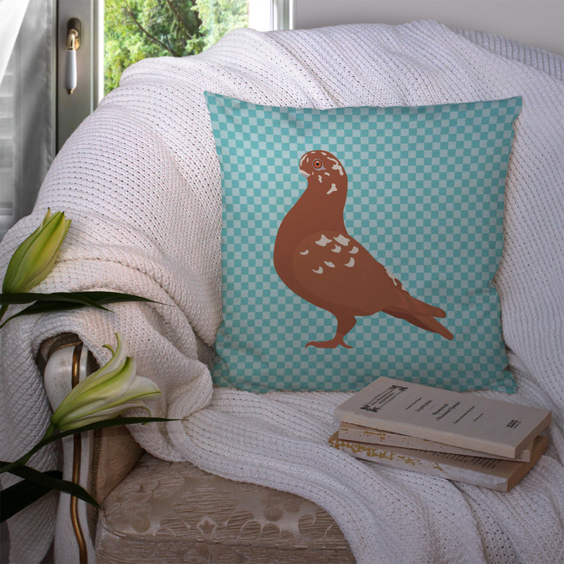 Coussin décoratif extérieur hibou pigeon check, 14 po x 14 po, Bleu