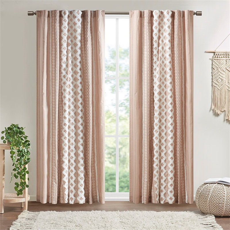 Panneau de rideau en coton avec rayures et doublure en chenille pour une décoration intérieure plus intime, Beige