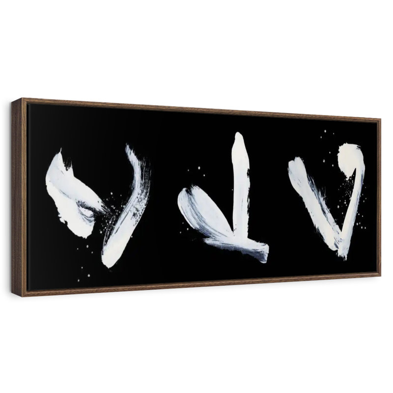 Black Wildman Strokes, 28 po x 10 po, Cadre flottant noyer