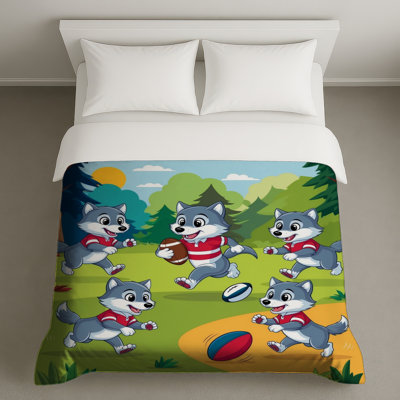 Cartoon Wolves Playing Rugby Duvet Covers