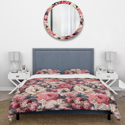 Ensemble de housse de couette à motif floral rose romantique