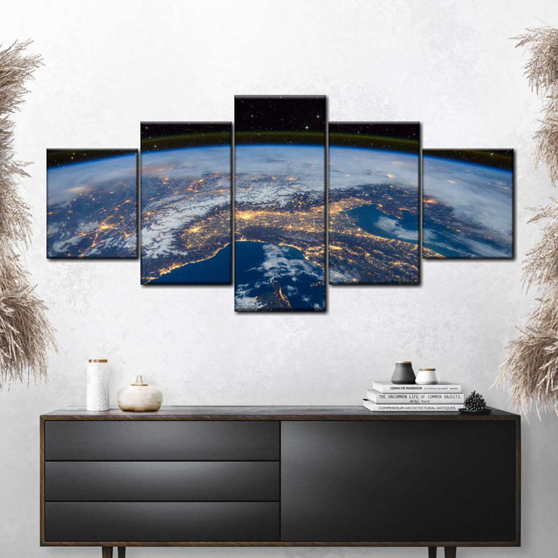 Earth Space View 5 pièces, H 24 po x l 55 po x P 1,25 po