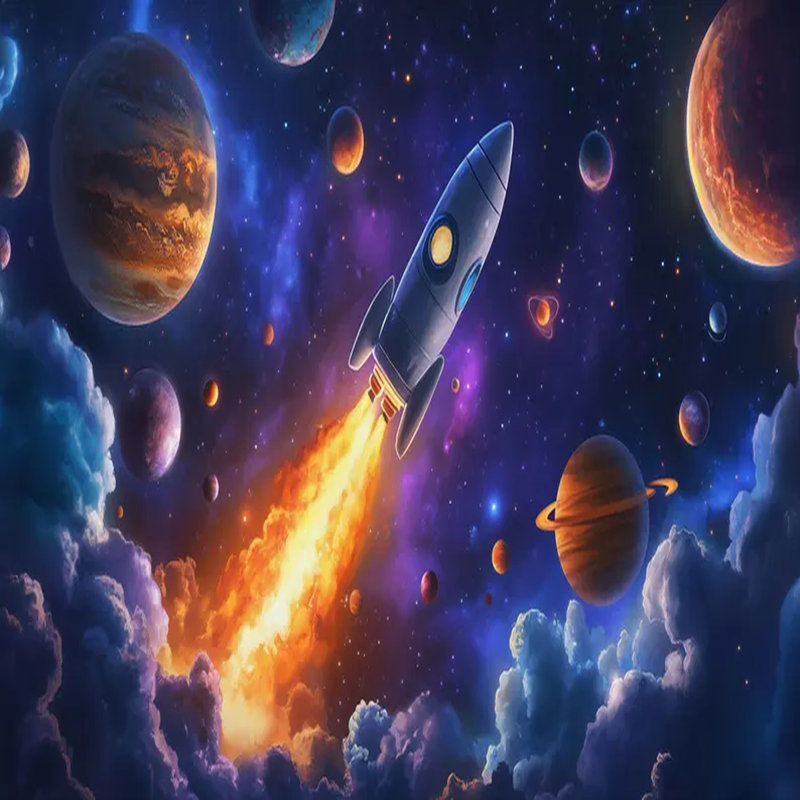 Voyage en fusée à travers le cosmos coloré, L 108 po x l 96 po