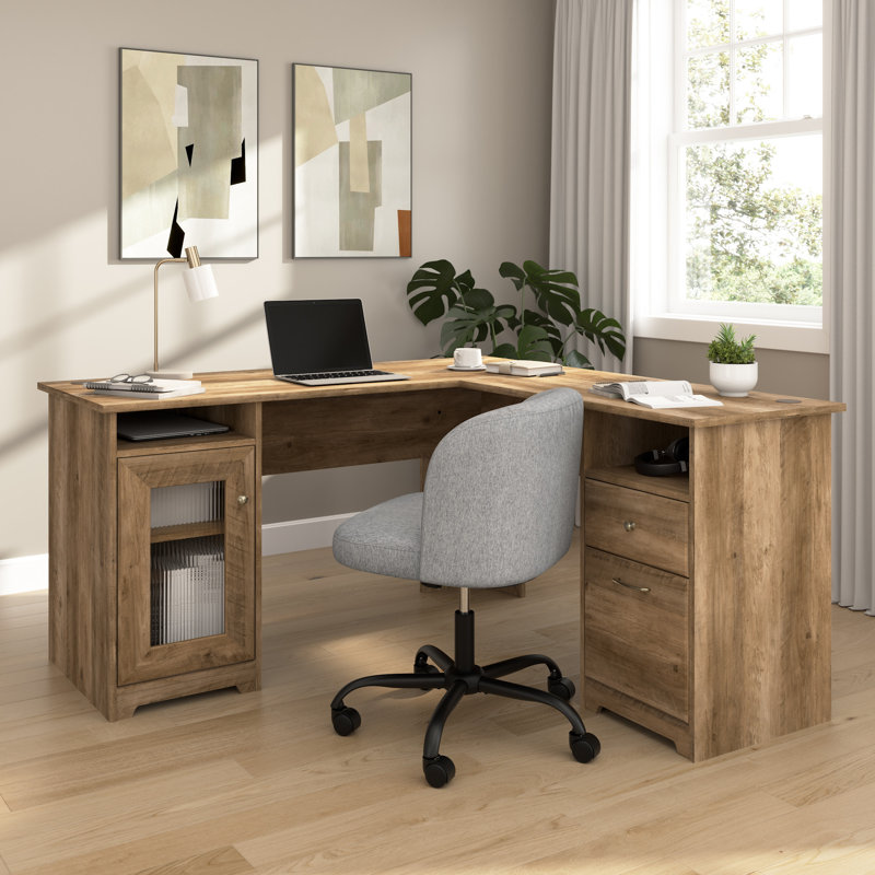 60W L Shaped Computer Desk with Storage in Reclaimed Pine, Reclaimed Pine