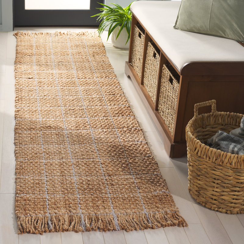 Tapis en jute tissé à la main Cesena, Tapis de couloir 2 pi 3 po x 8 pi