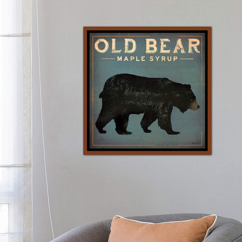 «Old Bear Maple Syrup» par Ryan Fowler - impression d'art graphique, Cadre flottant brun, H 37 po x l 37 po x P 1,5 po