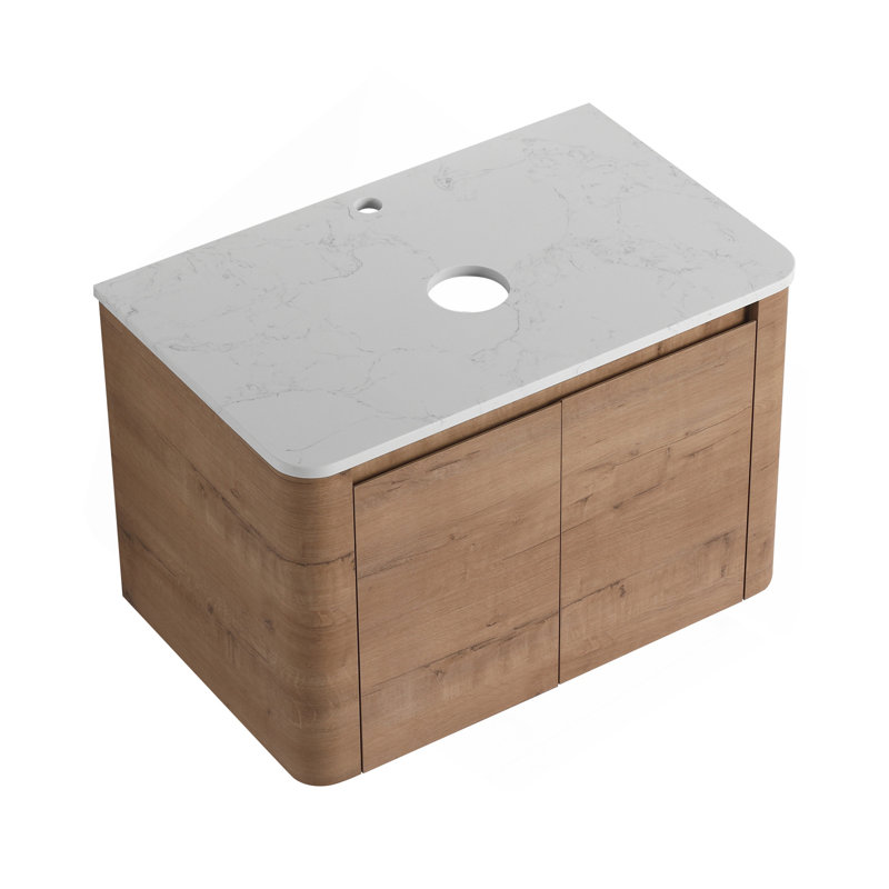 30'' Wall-Mounted Bathroom Vanity & 2-Soft-Close Door, KD-Packing, Plywood (Vanity Only, Excluding Sink), Imitative Oak